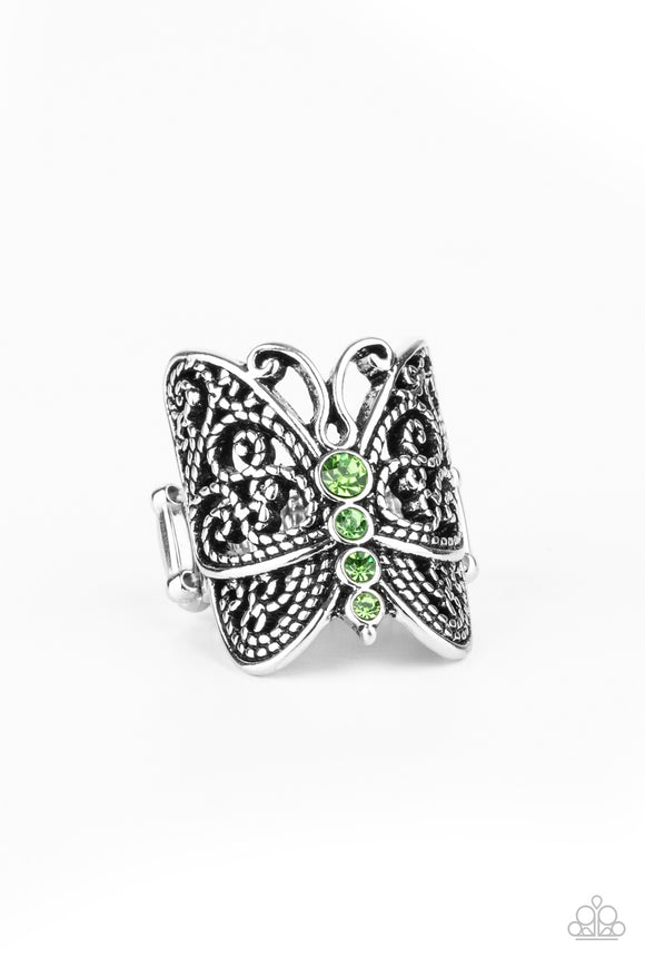 Butterfly Bling - Green Paparazzi Ring