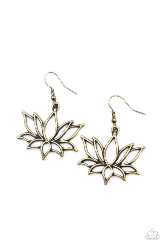 Lotus Ponds - Brass Paparazzi Earrings