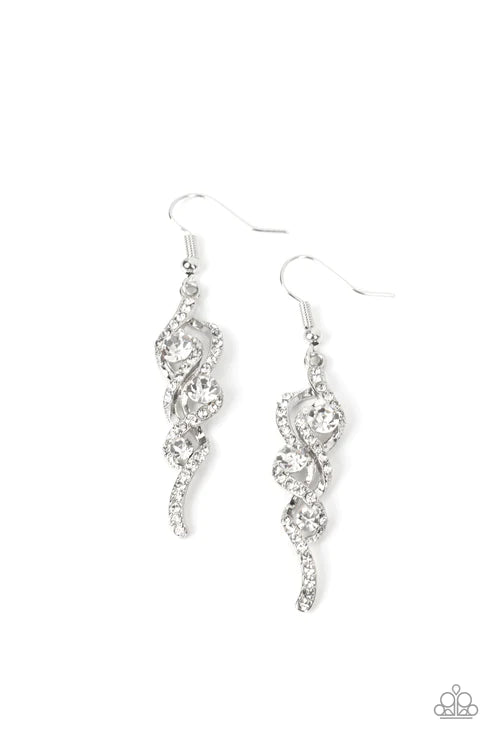 Highly Flammable - White Silver Paparazzi Earrings