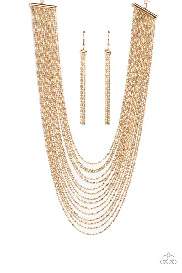 Cascading Chains - Gold Paparazzi Necklace Set